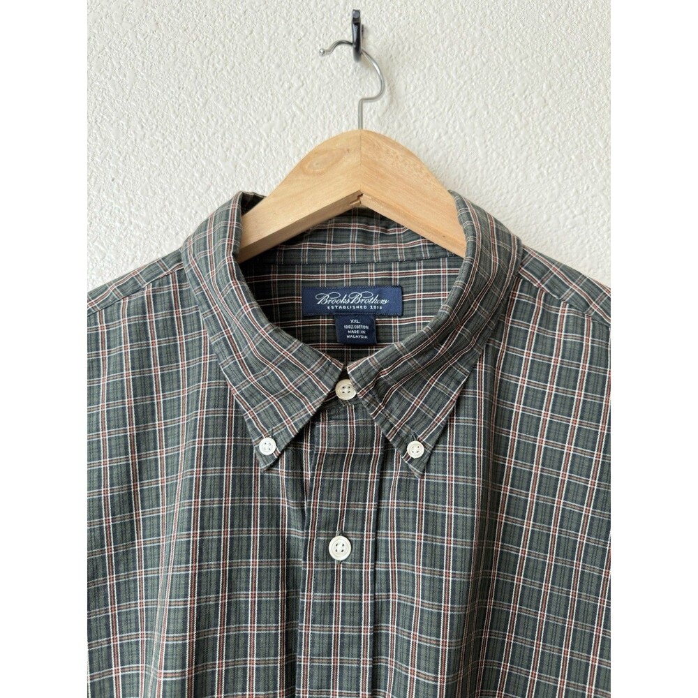 Brooks Brothers Men’s Casual Cotton Button Down Shirt Plaid Army‎ Green Size XXL